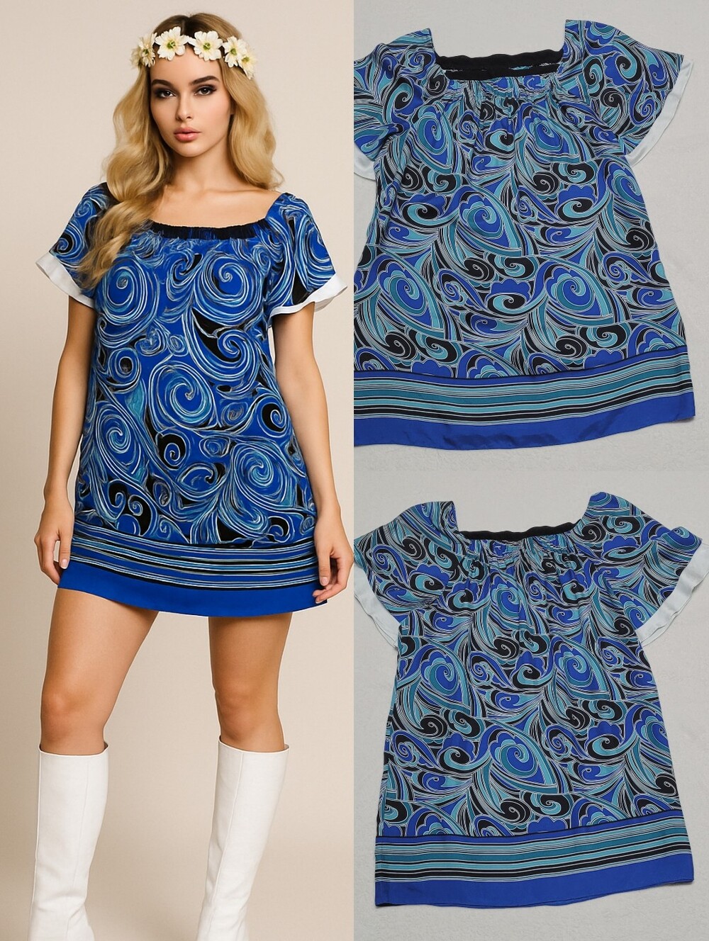 Y2K Vintage Nine West Multi-color Psychedelic Silk Flare Sleeve Micro-Mini Dress